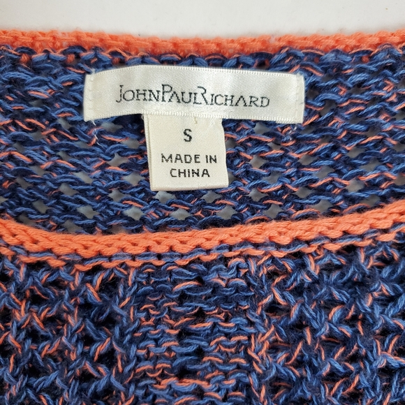 Womens John Paul Richard Loose Knit Sweater Blue Pink Round Neck Size S - Picture 5 of 6